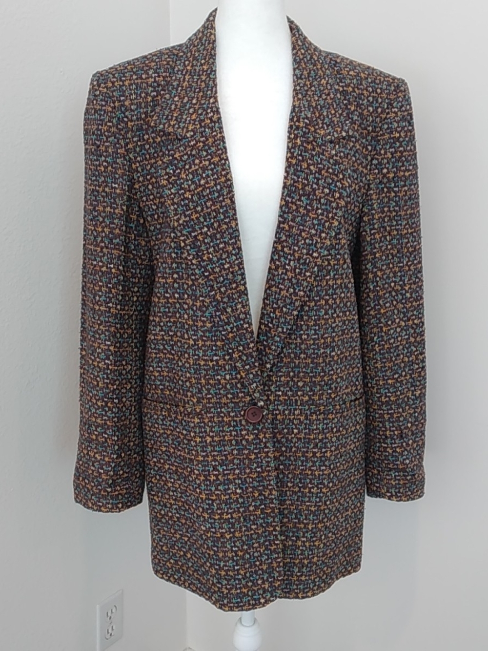 Vintage Focus 2000 by Charles Glueck Silk Tweed Blazer Jacket Size 8 Multicolor